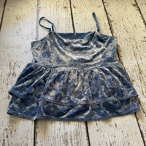 blue velvet speghetti strap shirt